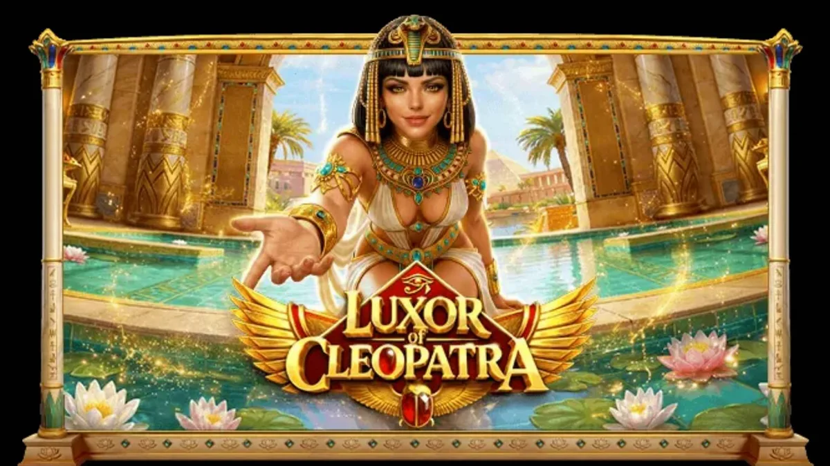 Tampilan visual slot Luxor of Cleopatra dengan simbol Mesir Kuno dan latar istana mewah.
