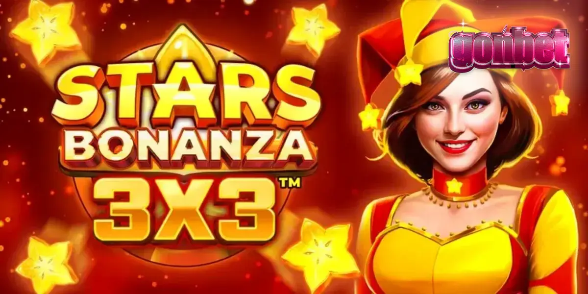 Tampilan antarmuka slot Stars Bonanza 3x3 dengan karakter jester dan simbol buah-buahan.